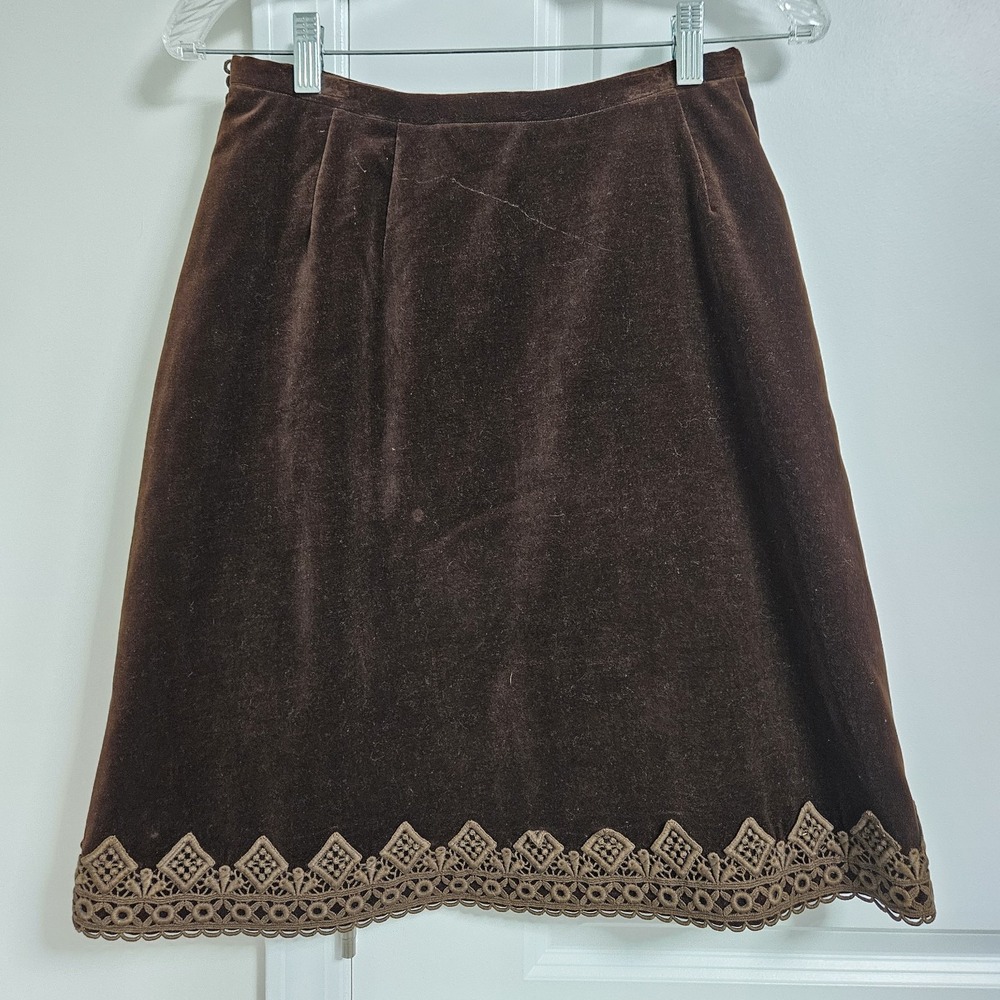 Vintage Steampunk Whimsigoth Skirt Women 24" Waist Brown Velvet Macrame Lace - Picture 7 of 7